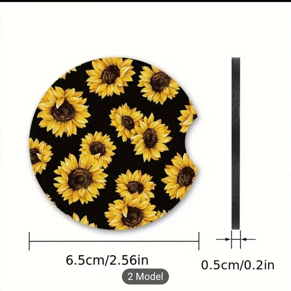 2pc Sunflower Car Coasters Set